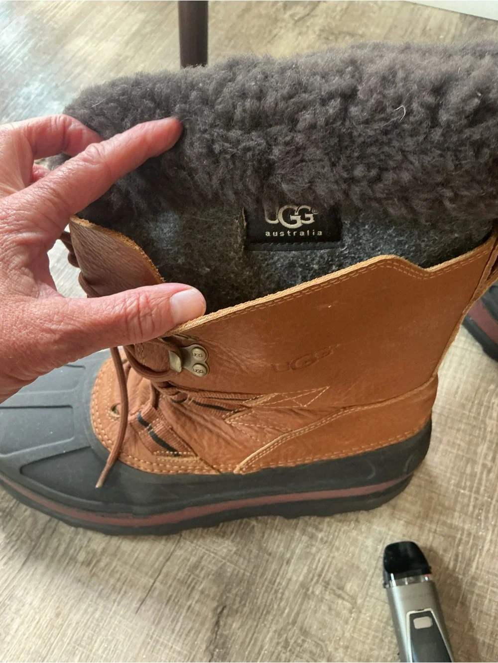 UGG Brown and Black Waterproof Shearling-Trim Winter Boots